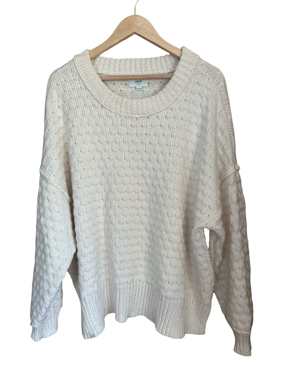 Aerie Bubbleknit Cream Cotton Blend Crewneck Sweater XL - Picture 2 of 8
